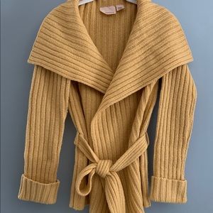 Sparrow Anthropologie Soft Gold Wool Blend Wrap Belted Cardigan S